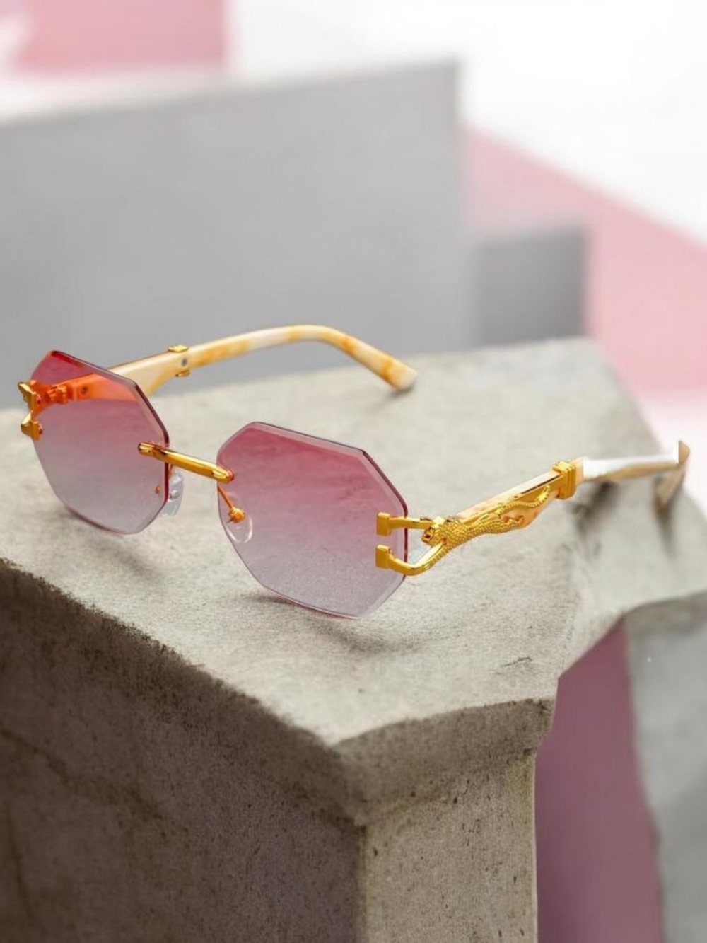 Stunt- Up Edition!!!Lux Octagonal Rimless Sunglasses - Pink Gradient